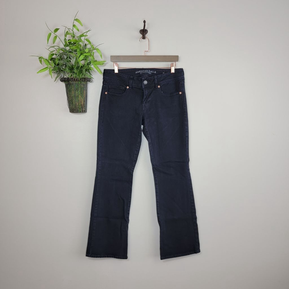 American Eagle Kick Boot Bootcut Flare Jeans Low Rise Black Wash Cowgirl AE 12